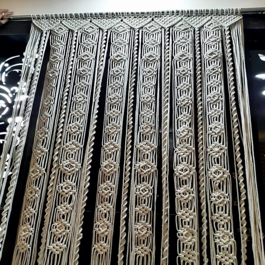 Frame-173 Macrame Curtain, Large Boho Window Valance - Image 1